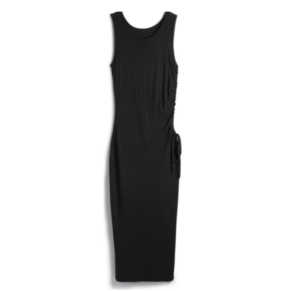 Goldray Rosalee Sleeveless Ribbed Black Ruched Side Midi Dress‎ Size Medium
